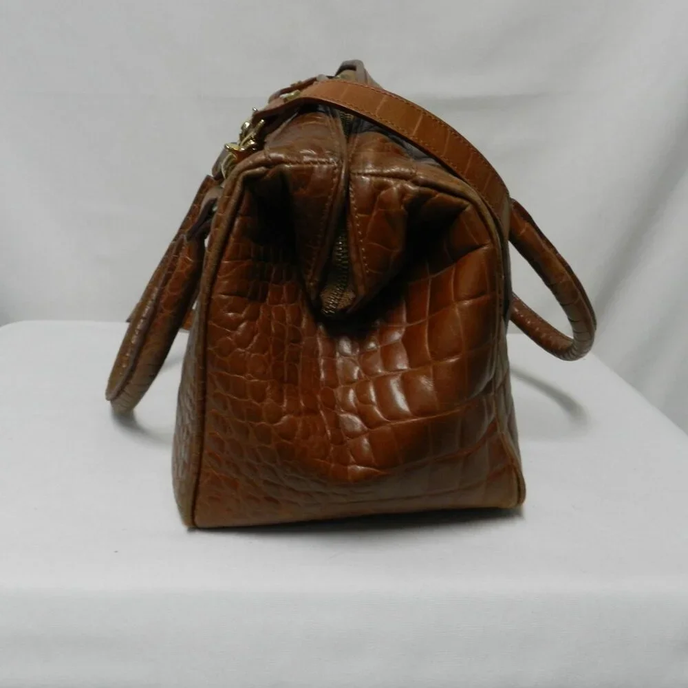 Lazaro Vintage Alligator embossed Leather satchel bag purse tote brown zip top